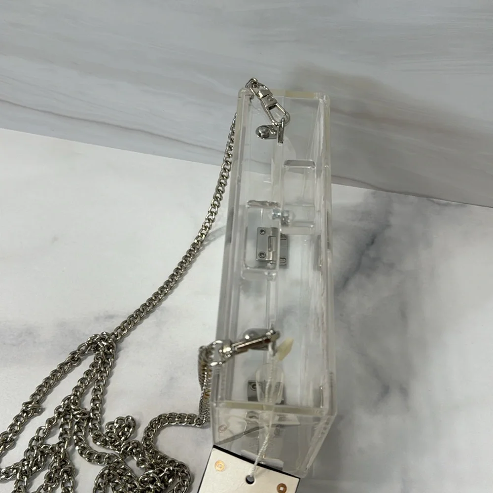 Daisies acrylic transparent lucite box clutch with silver chain strap๐ผ - Picture 5 of 15